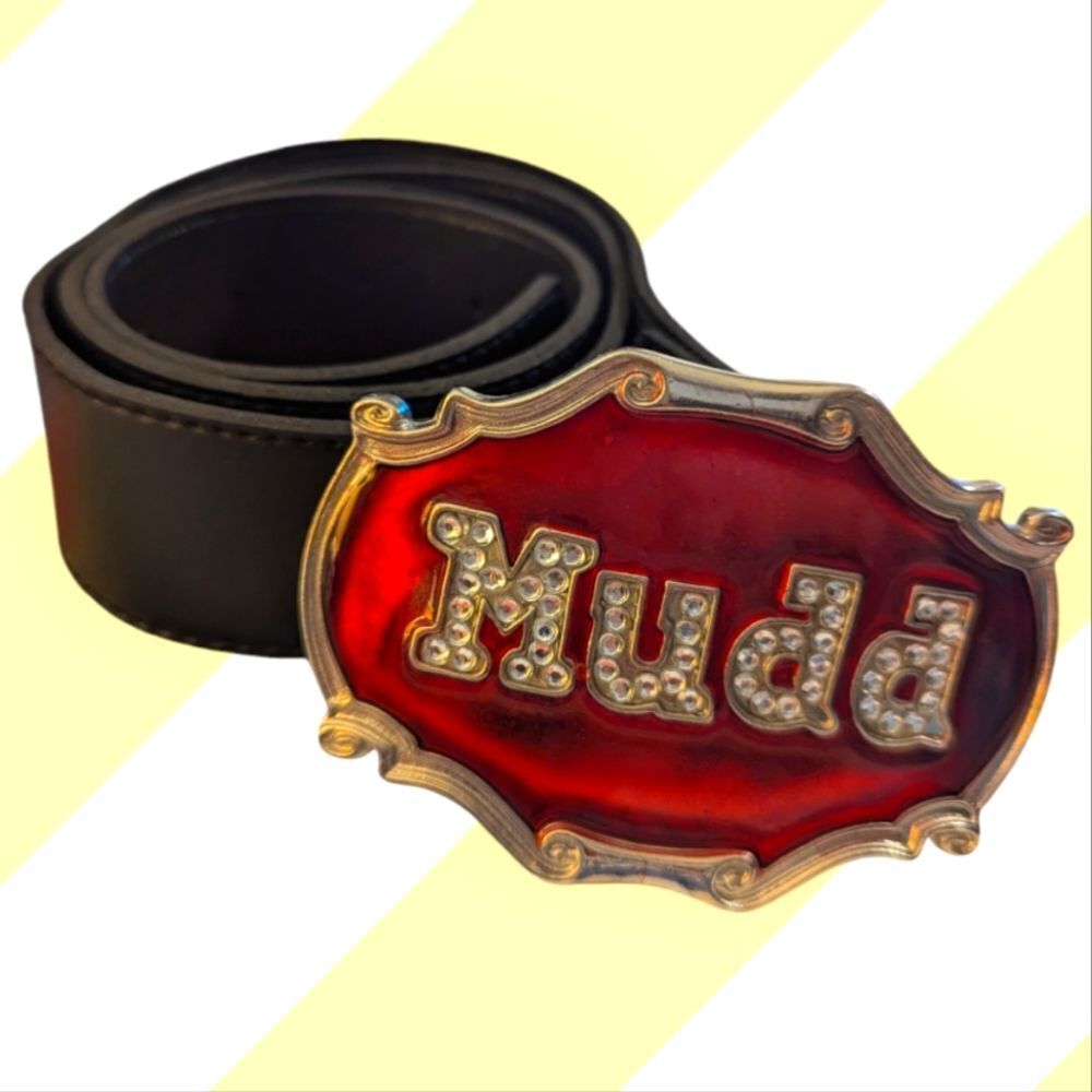 Vintage Red and Black Belt with Ornate Buckle